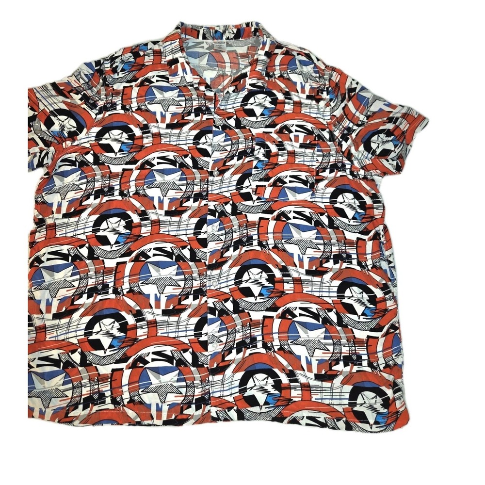 Captain America Marvels. Patriotic Men's Aloha Beach Hawaiian Button  Shirt‎ 3XL
